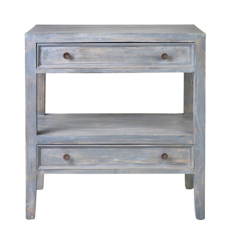 Distressed Grey Mindi Wood End Table with Drawers