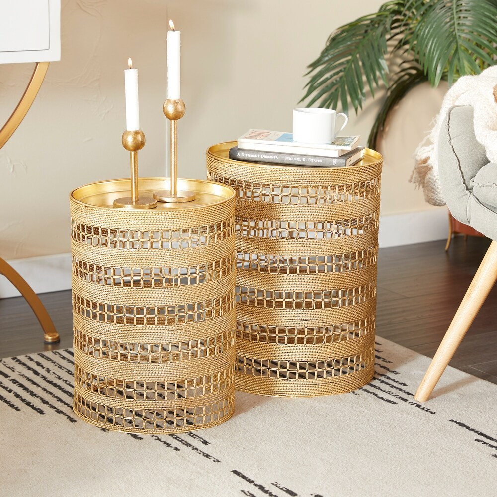 Gold Metal Transitional Accent Table (Set of 2)   14 x 14 x 18 Round