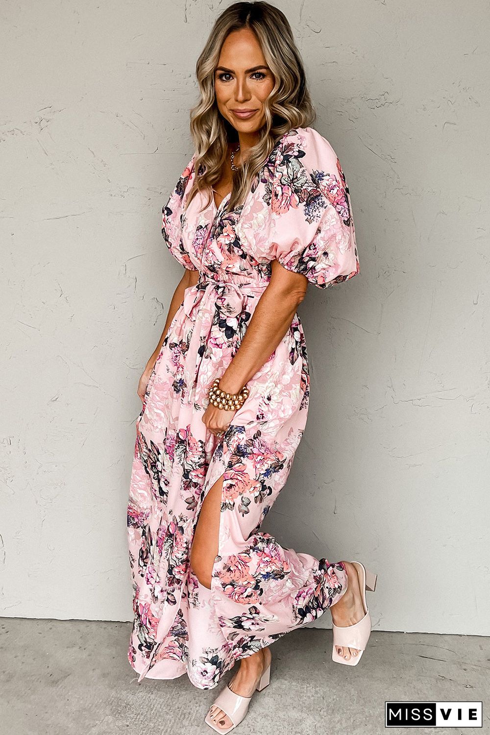 Floral Puff Sleeve High Waist Maxi Dress