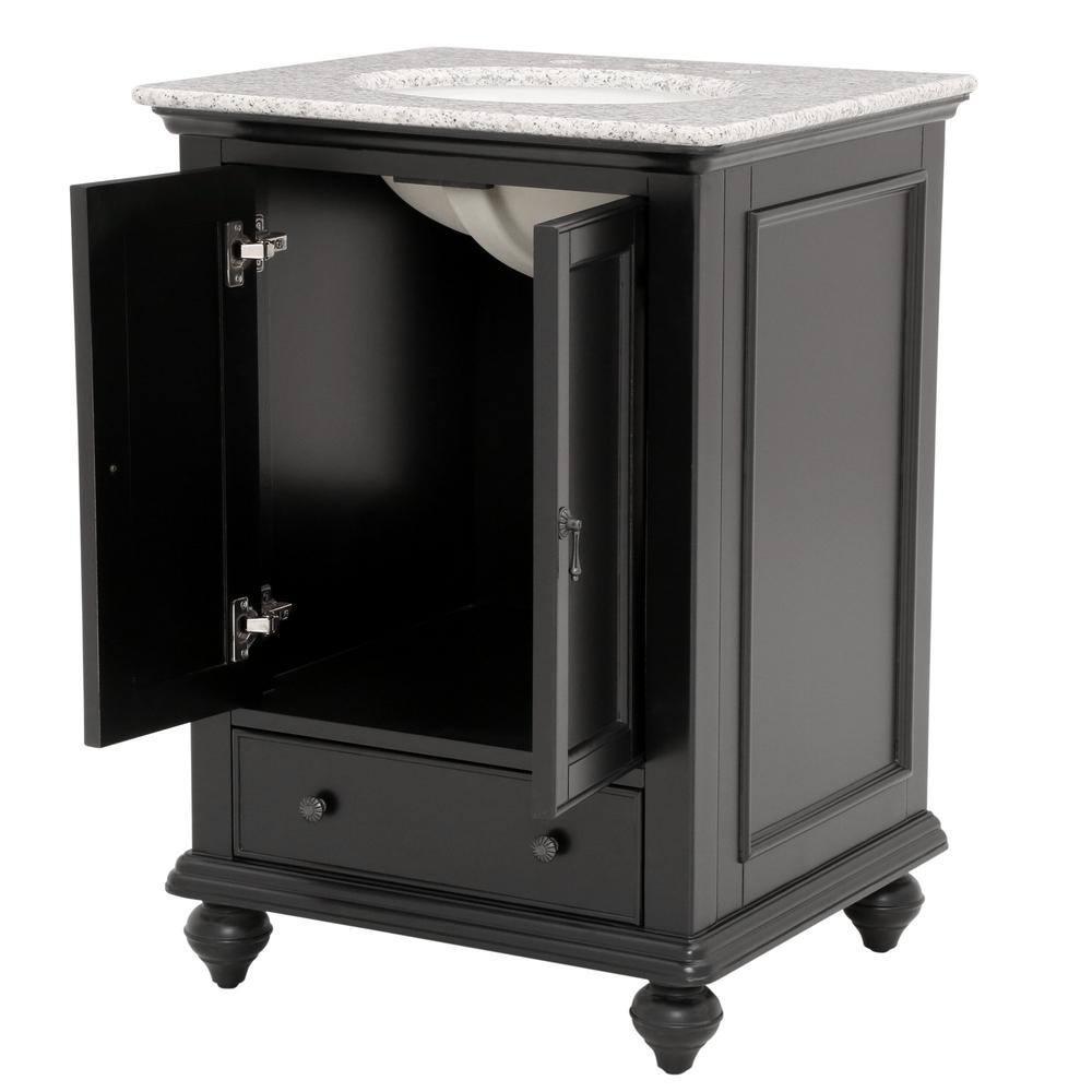 Home Decorators Collection Newport 25 in. W x 21-12 in. D Bath Vanity in Black with Granite Vanity Top in Gray 9085-VS25H-BK