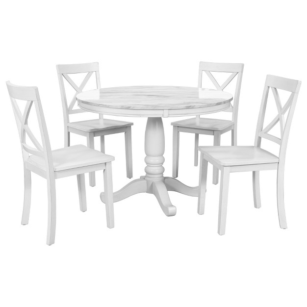 5 piece Solid Wood Dining Table And Chairs Set White Modernluxe