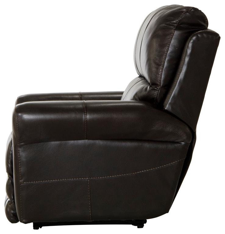 Samuel Power Lay Flat Recliner with USB Charging Port in Chocolate Brown Leather   Contemporary   Recliner Chairs   by Massiano  Houzz