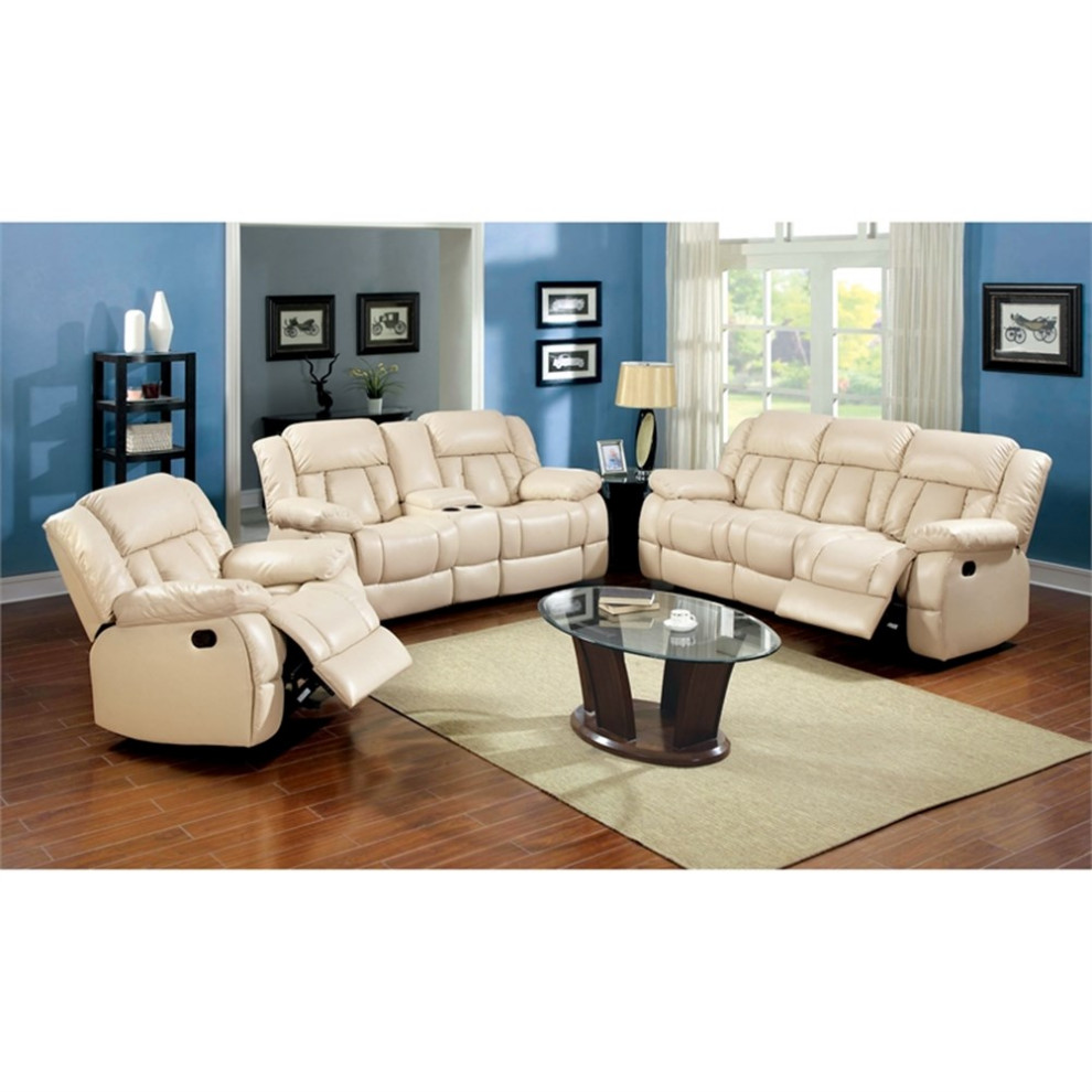 Bowery Hill Faux Leather Upholstered Reclining Loveseat in Ivory   Contemporary   Loveseats   by Homesquare  Houzz