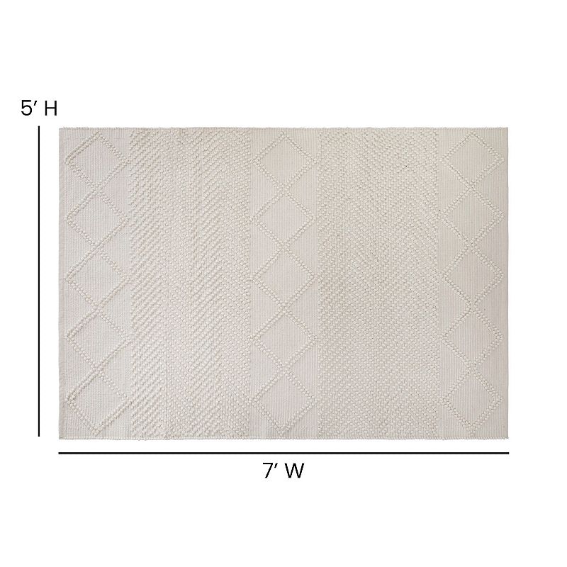 Emma and Oliver 5' x 7' Triple Blend Ivory and White Handwoven Geometric Area Rug