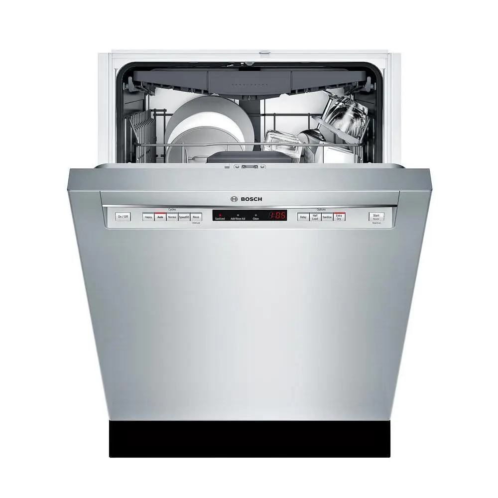 Bosch 300 Series 24 in Front Control Built-In Stainless Steel Dishwasher w3rd Rack Stainless Steel Tall Tub 44dBA 5-Cycles SHEM63W55N