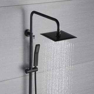 Magic Home 1-Spray 8.66 in. Square Bathroom Exposed Rainfall Pressure-Balanced Complete Shower System Valve Included in Black MH-KST-MS308B