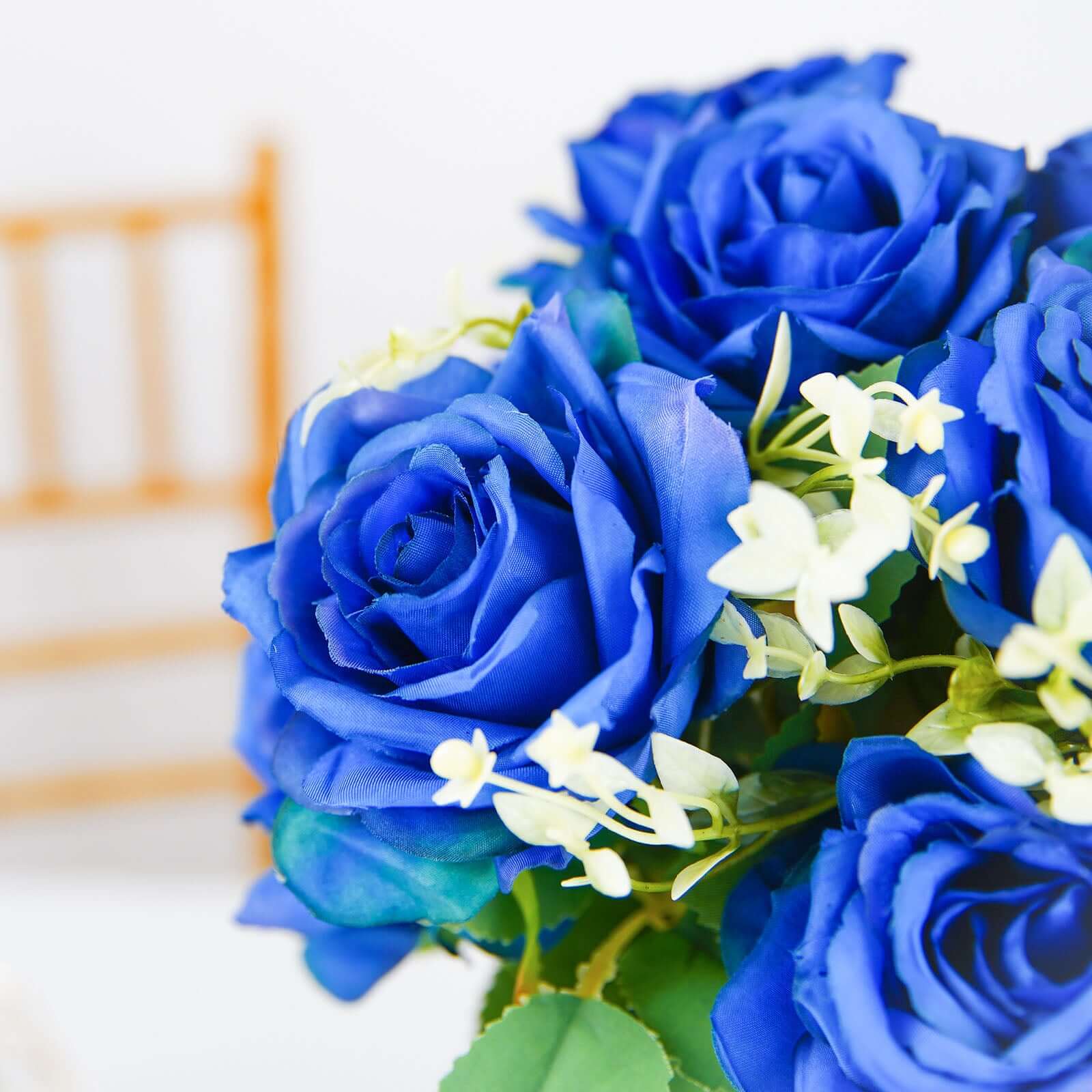 2 Bushes Royal Blue Artificial Silk Rose Flower Arrangements, Real Touch Long Stem Flower Bouquet 18