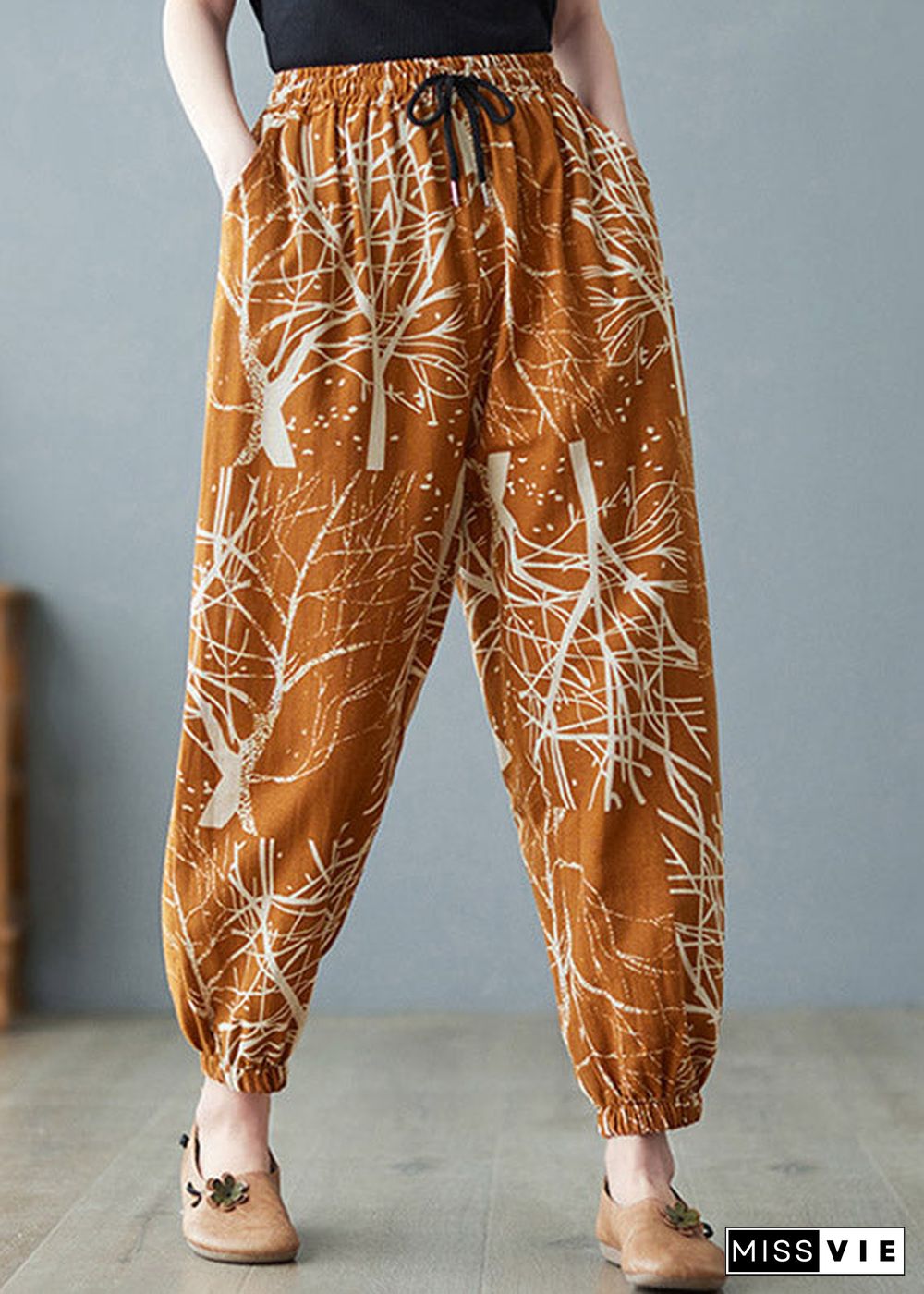 Orange Tie Waist Cozy Crop Pants