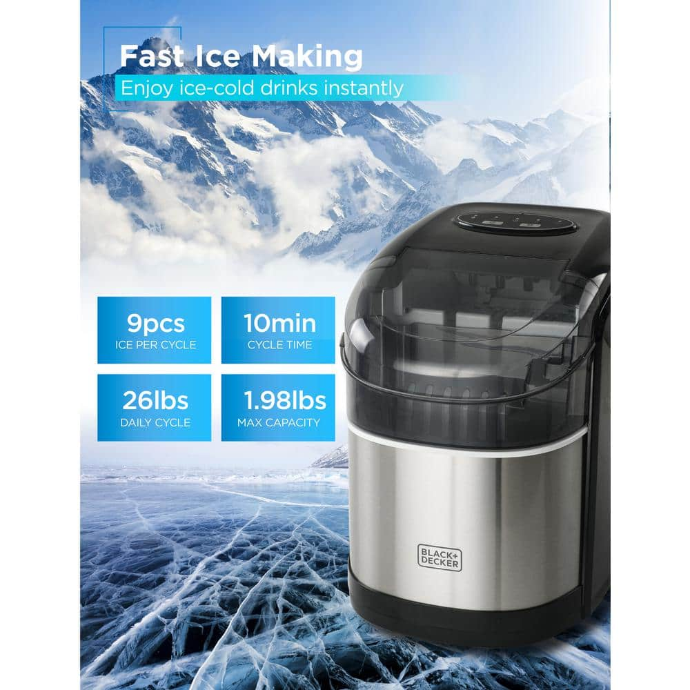 BLACK+DECKER 26 lb. Capacity Portable Ice Maker in Stainless Steel BIMH326S