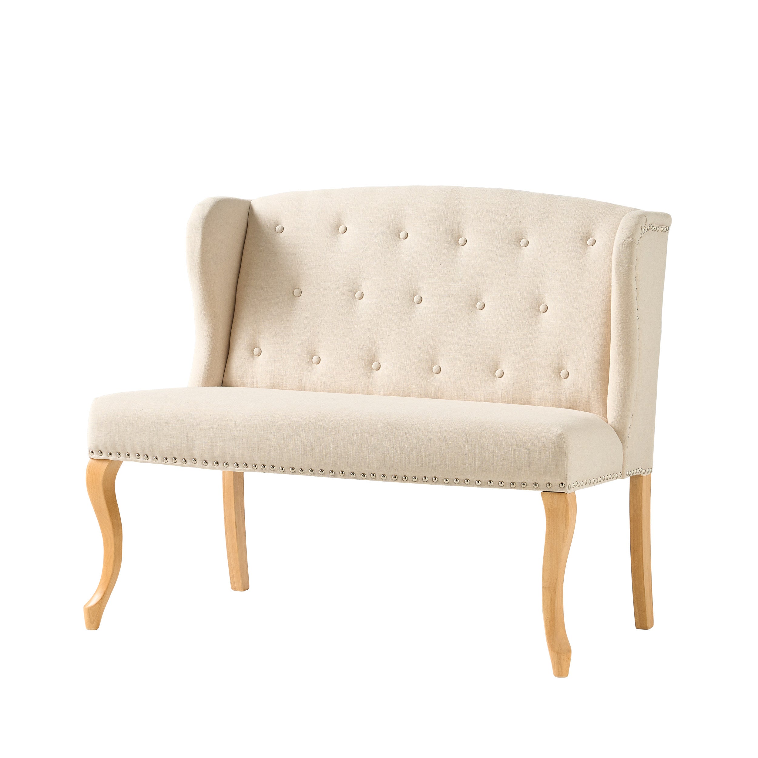 Eva French Country Style Tufted Beige Fabric Wingback Bench