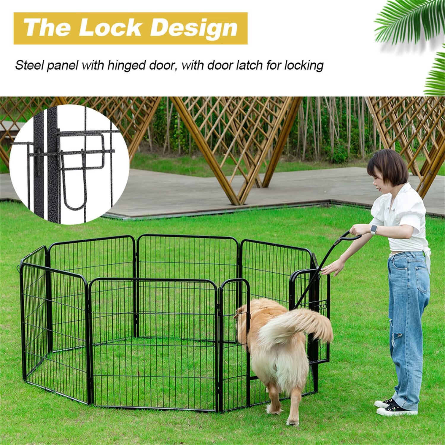 CL.HPAHKL 8/16 Panel 40''×32''Dog Playpens with Door for Inside， Pet Playpen for Small Animal Dog Playpens indoor outdoors for Large Dogs Folding Exercise Pens and Exercise Fence Barrier Playpen Kennel