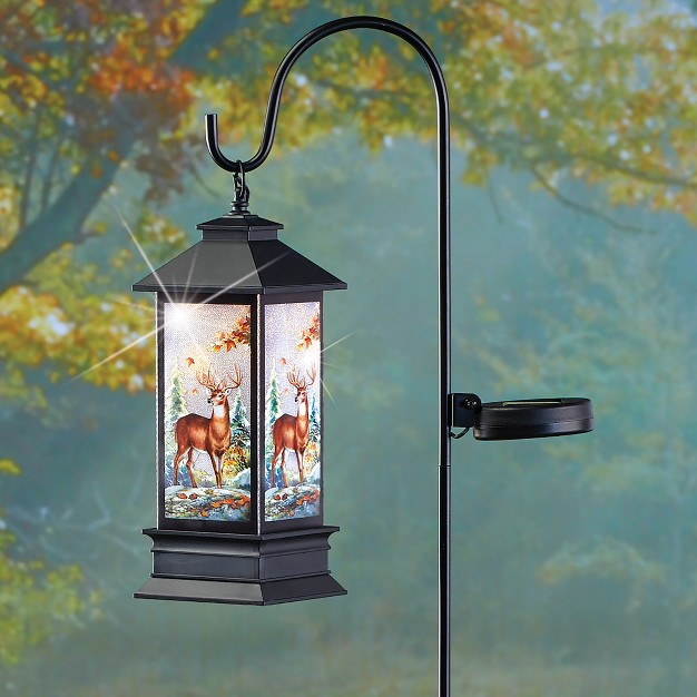 Collections Etc Solar Powered Deer Lantern With Shepherd Hook 4 X 4 X 11