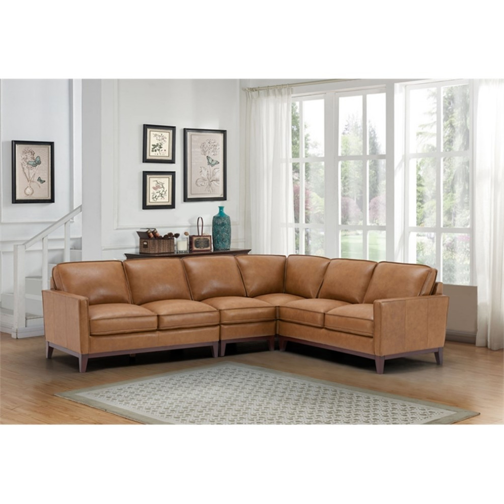 Leather Lusso Grayson Genuine Leather Sectional Right Arm Loveseat in Camel   Contemporary   Loveseats   by Homesquare  Houzz