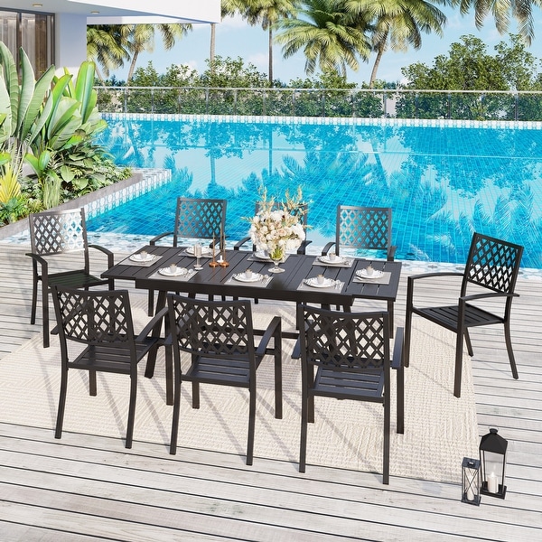 MAISON ARTS Outdoor Patio Dining Set of 7/9 with Metal Expandable Rectangular Dining Table and Metal Chairs