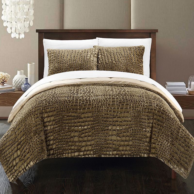 Alligator Faux Fur 3-piece Queen Comforter Set