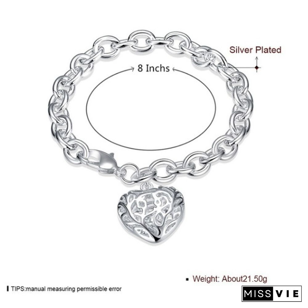 Fashion Jewelry 925 Sterling Silver Heart-Shape Chain Bracelets for Women