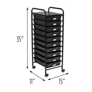 Honey-Can-Do Steel and Plastic Rolling 10-Drawer Cart in Black CRT-08654