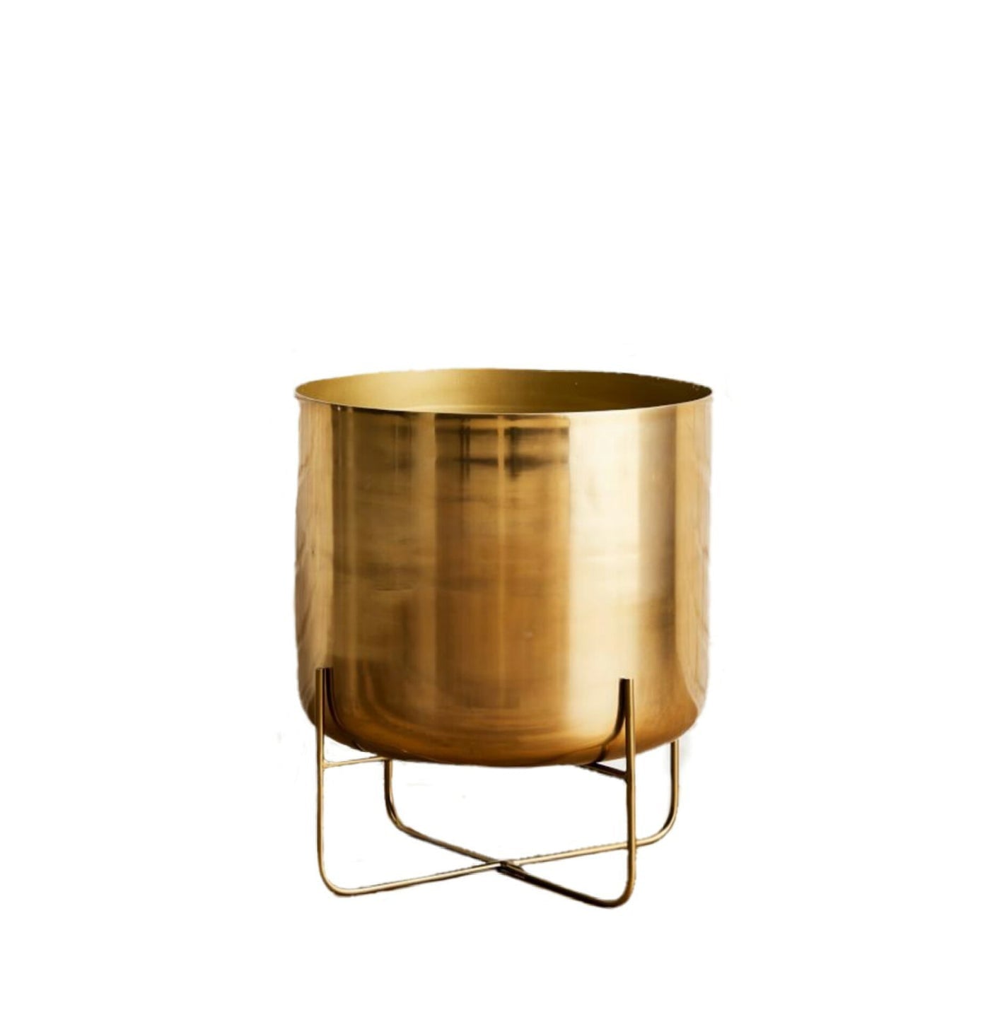 Serene Spaces Living Wide Gold Planter with Detachable Metal Stand, Decorative Indoor Planter Pot, Flower Pots Stand for Living Room, Kitchen, Office, Measures 24