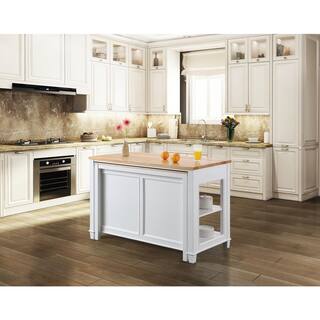 Design Element Medley White Kitchen Island with Slide Out Table KD-01-W