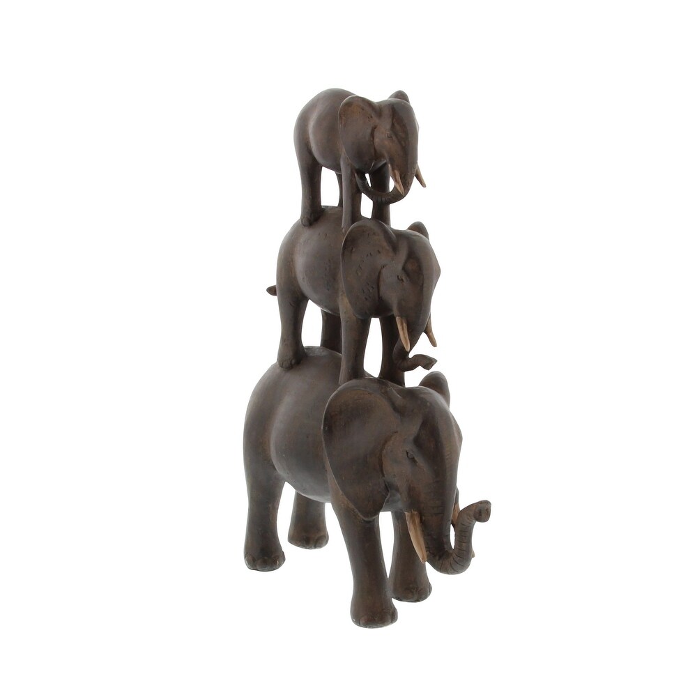 Brown Polystone Elephant Sculpture   10 x 3 x 4