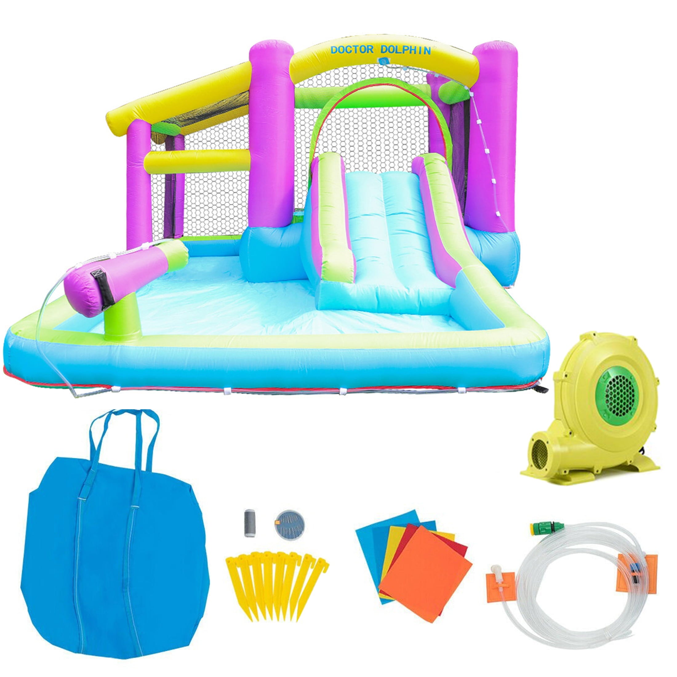 SUGIFT Kids Inflatable Water Park Bounce House Slide Climbing Splash Pool, 160"x112.2"x70.9"