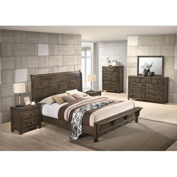 Roundhill Furniture Pavita Classic Grey Finish 6-piece Sleigh Bedroom Set - - 22725605