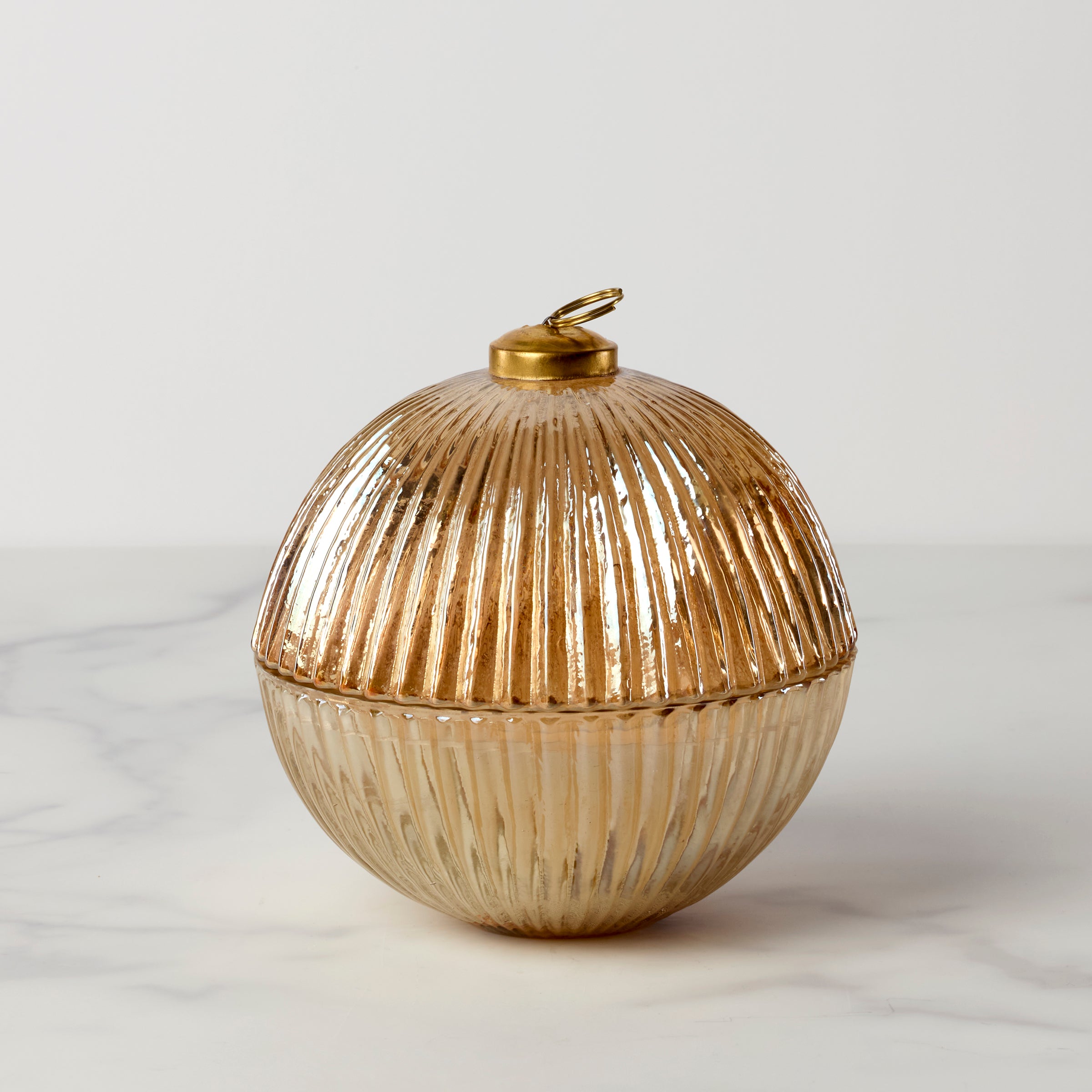 Gold Luster Glass Ornament Candle - Fireside