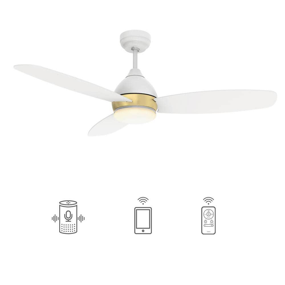 CARRO Bretton 48 in Integrated LED IndoorOutdoor White Smart Ceiling Fan with Light and Remote Works with AlexaGoogle Home