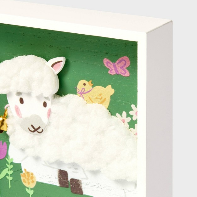 Easter Wood Shadowbox Sheep