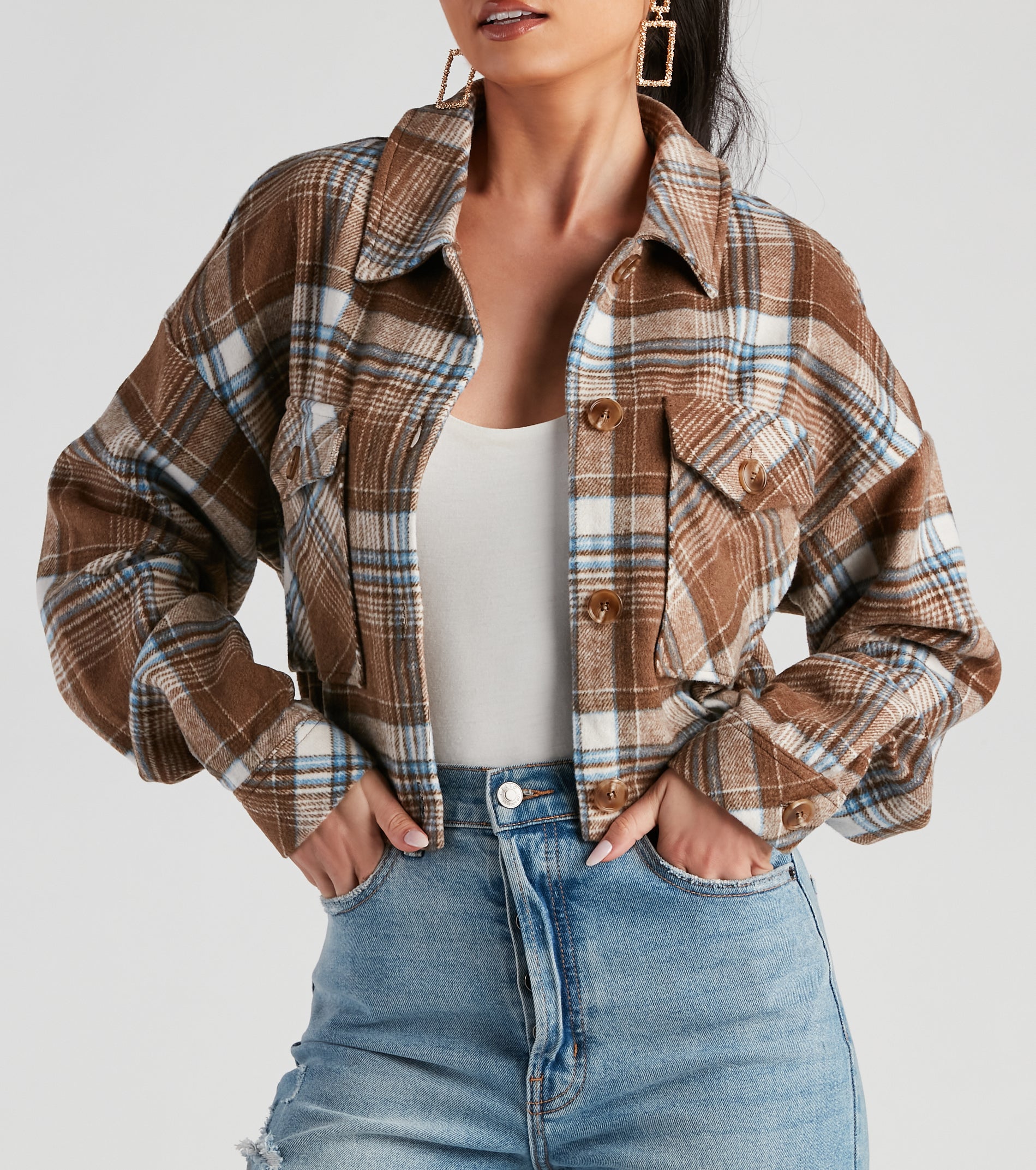 Autumn Nights Plaid Cropped Shacket