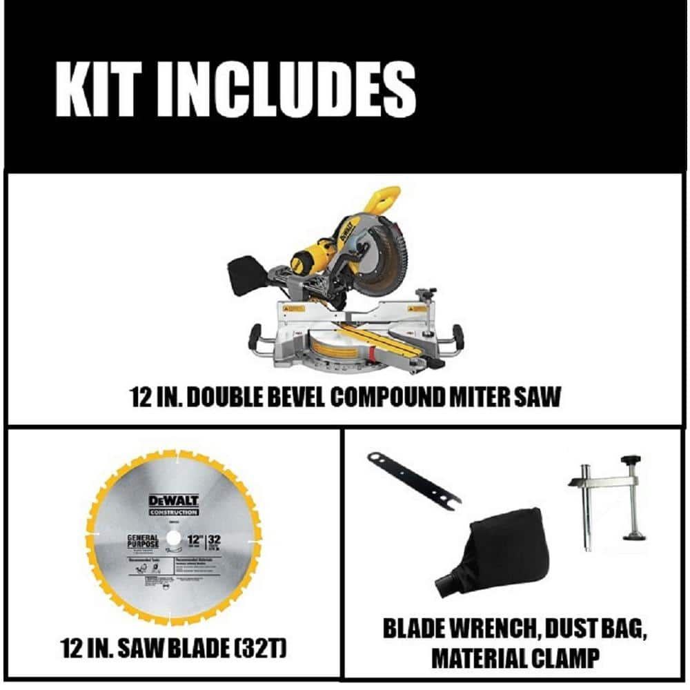 DEWALT 15 Amp Corded 12 in. Double Bevel Sliding Compound Miter Saw, Blade Wrench and Material Clamp DWS779