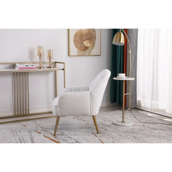 Modern Soft Teddy Fabric Ergonomics Accent Chair Livingroom Chair Arm Chairs With Gold Legs and Adjustable Legs for Indoor Home