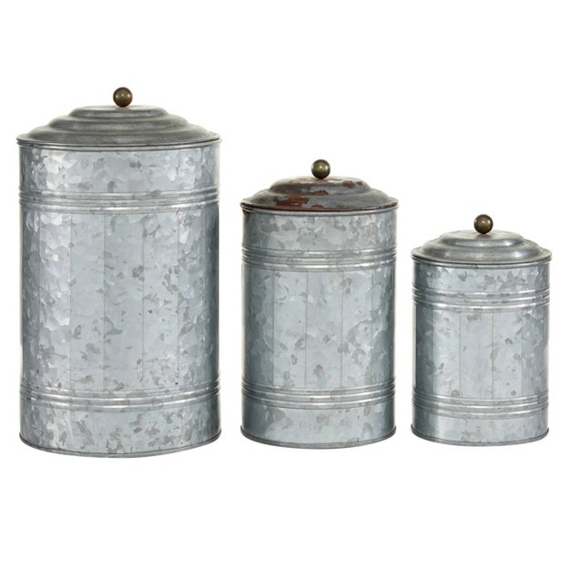 3pc Decorative Galvanized Metal Canister Set Silver Olivia amp May