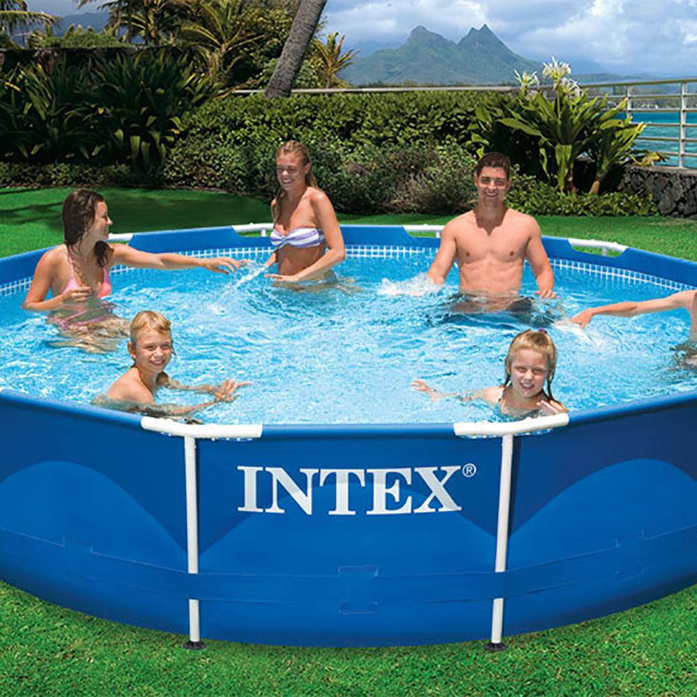 Intex Swimming Pool Solar Tarp Bundled with Metal Frame Above Ground Swimming Pool 28012E + 28211EH