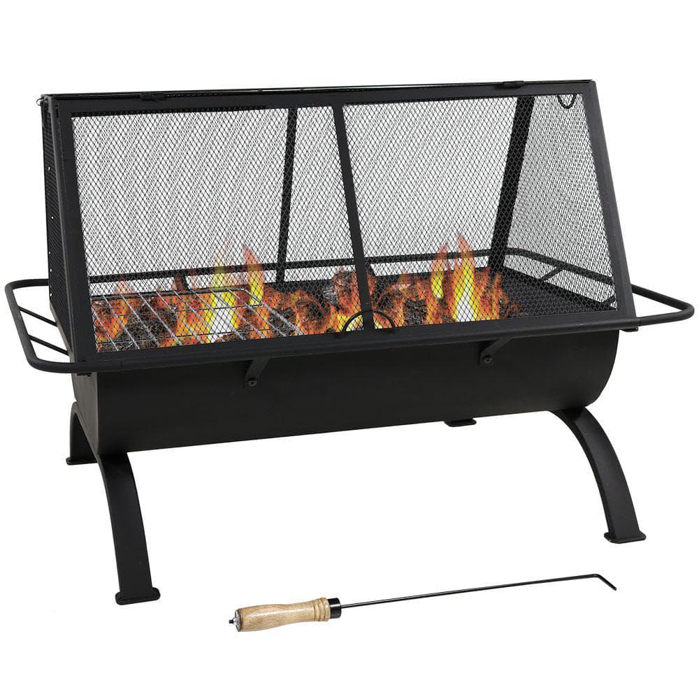 Sunnydaze Decor Northland 36 in x 27 in Rectangle Steel Wood Burning Fire Pit with Cooking Grill