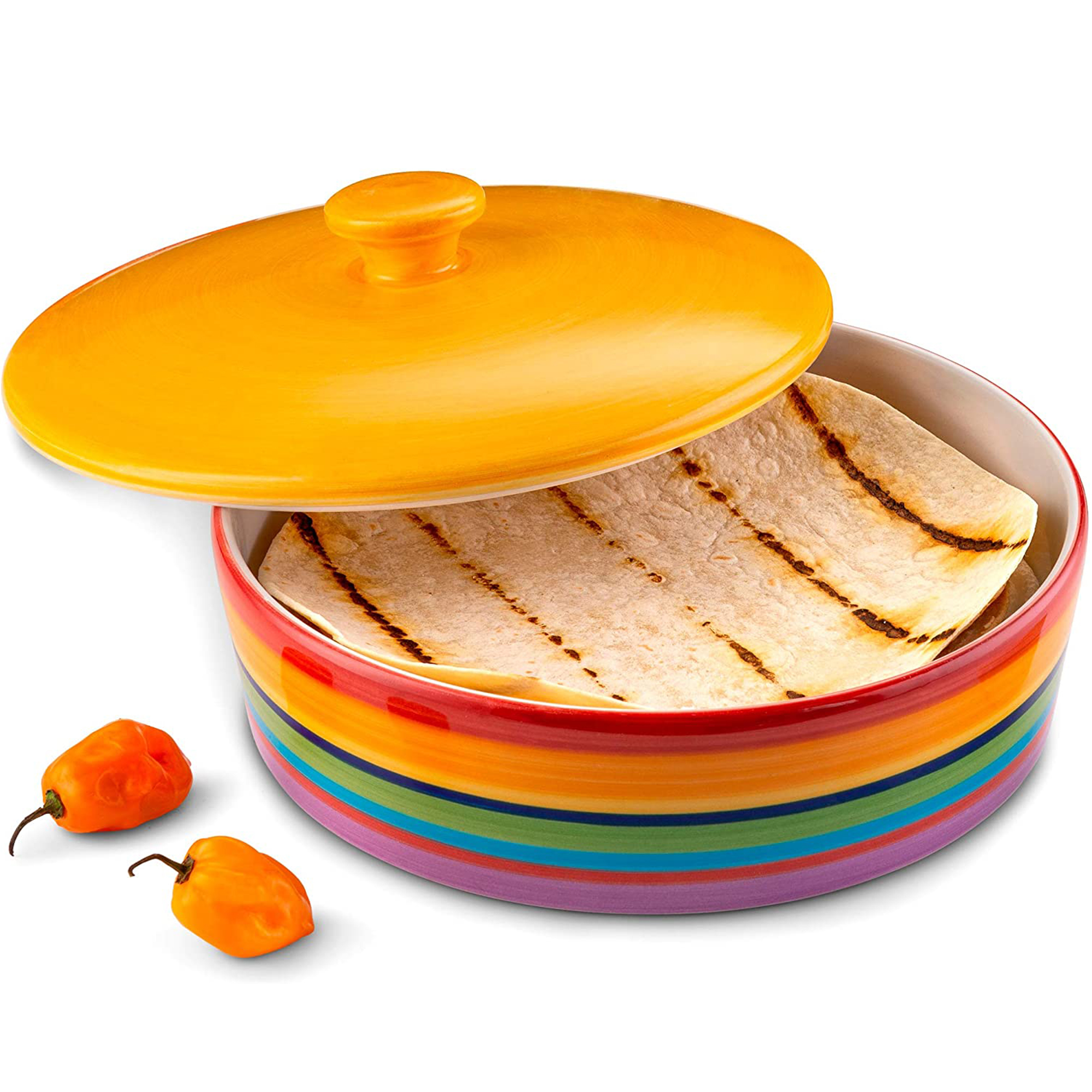 Kook Ceramic Tortilla Warmer Container Microwave Cookware for Taco Shells， Roti