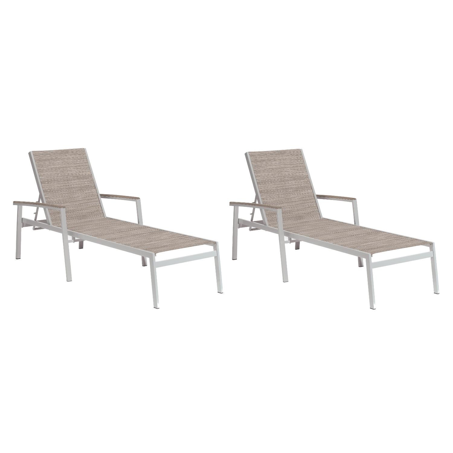 Travira 2 Piece Aluminum Patio Chaise Lounge Set W/ Tekwood Vintage Arm Caps By Oxford Garden