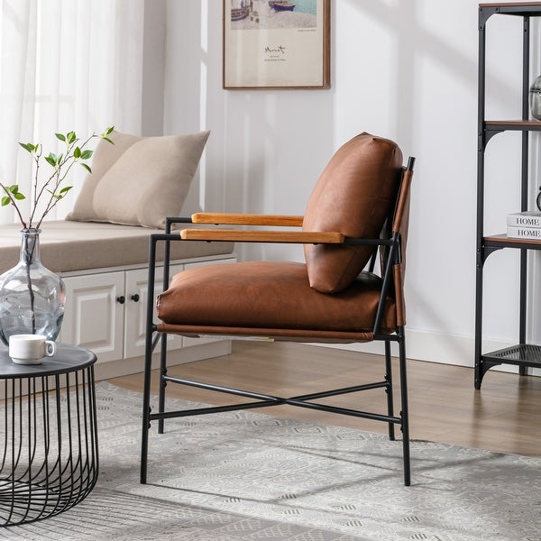 Metal Frame Linen Accent Chair with Thick Padded Backrest and Seat Cushion