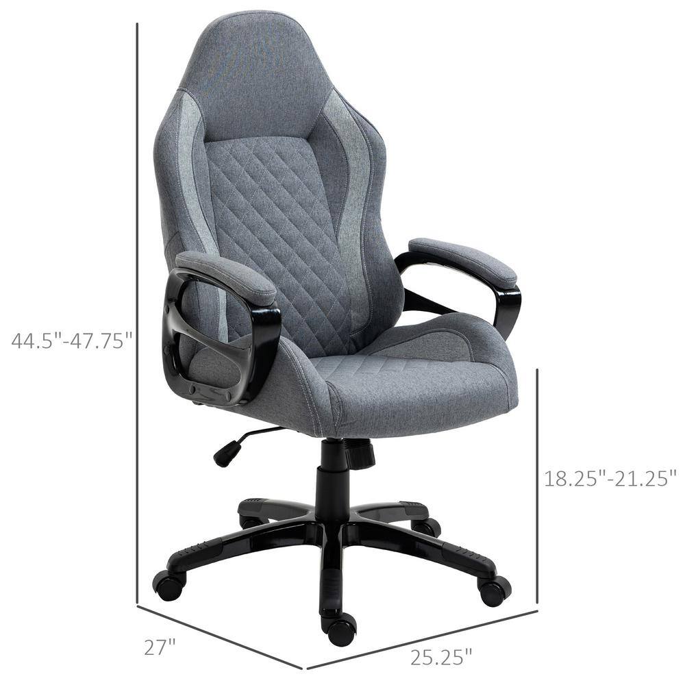 Vinsetto Grey, Ergonomic Home Office Chair High Back Task Computer Desk Chair with Padded Armrests, Linen Fabric, Swivel Wheels 921-239