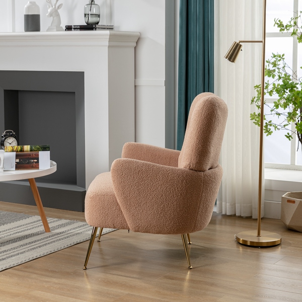 Contemporary Teddy Velvet Arm Chair， Comfortable Accent Chair with Golden Metal Legs and High Back for Living Room Bedroom