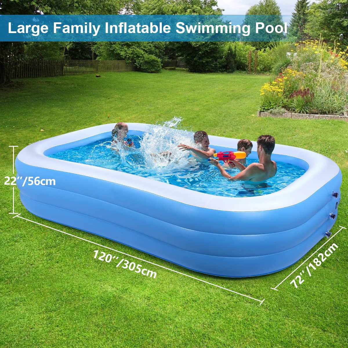 SUGIFT Inflatable Swimming Pools，  Lounge Inflatable Pool 120x72x22 for Backyard Garden Outdoor Party for Kids Toddlers Adult Ages3+