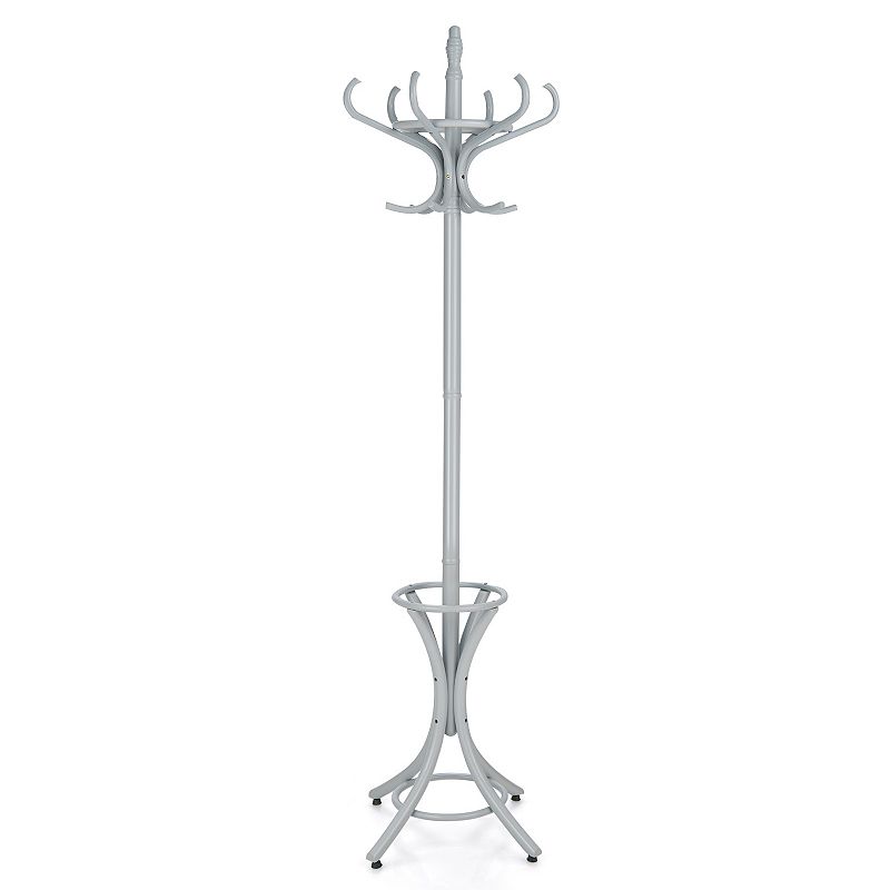 Wood Standing Hat Coat Rack with Umbrella Stand