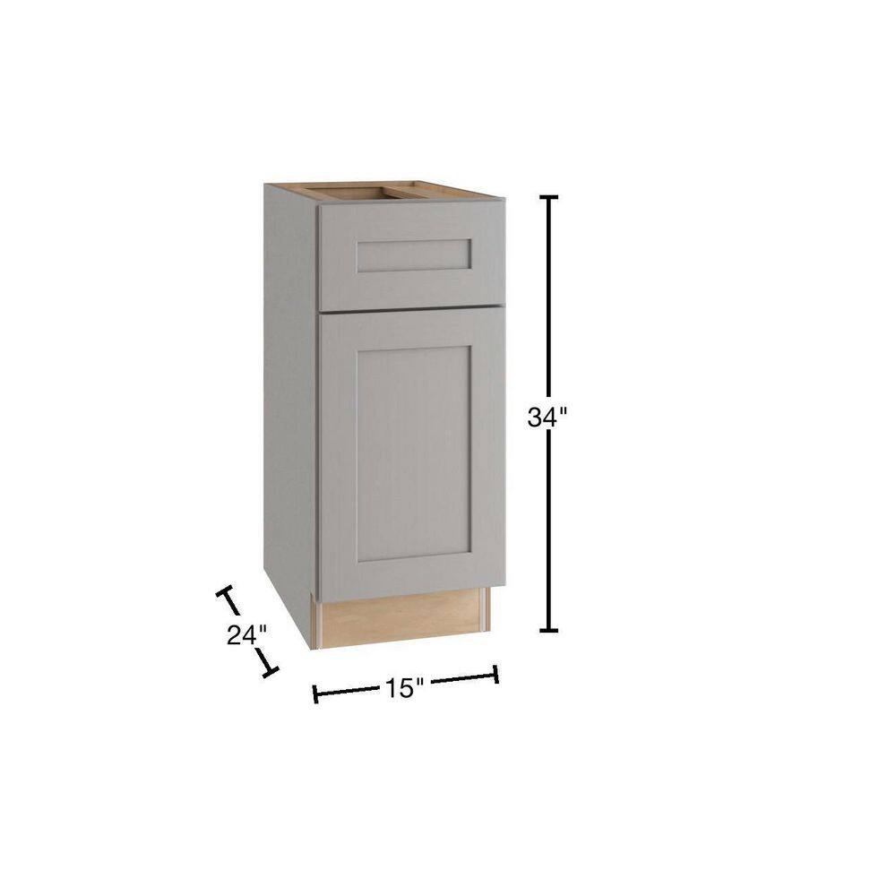 Home Decorators Collection Tremont Assembled 15 x 34.5 x 24 in. Plywood Shaker Base Kitchen Cabinet Left 2 rollout Soft Close in Painted Pearl Gray B15L-2T-TPG