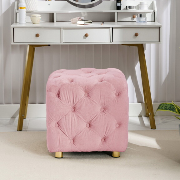 Pink Velvet Upholstered Ottoman  Exquisite Small E...