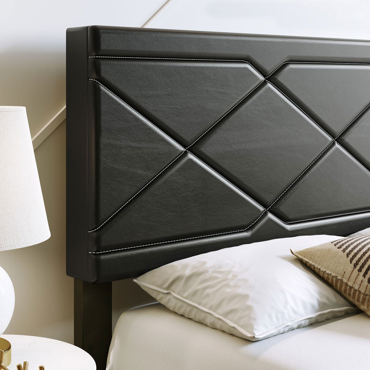 Boyd Sleep Antwerp Faux Leather King Platform Bed Frame and Headboard, Black