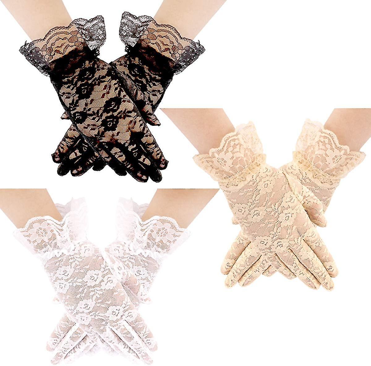 3 Colors Ladies Lace Gloves Short Gloves Courtesy Summer Gloves For Women Wedding Opera