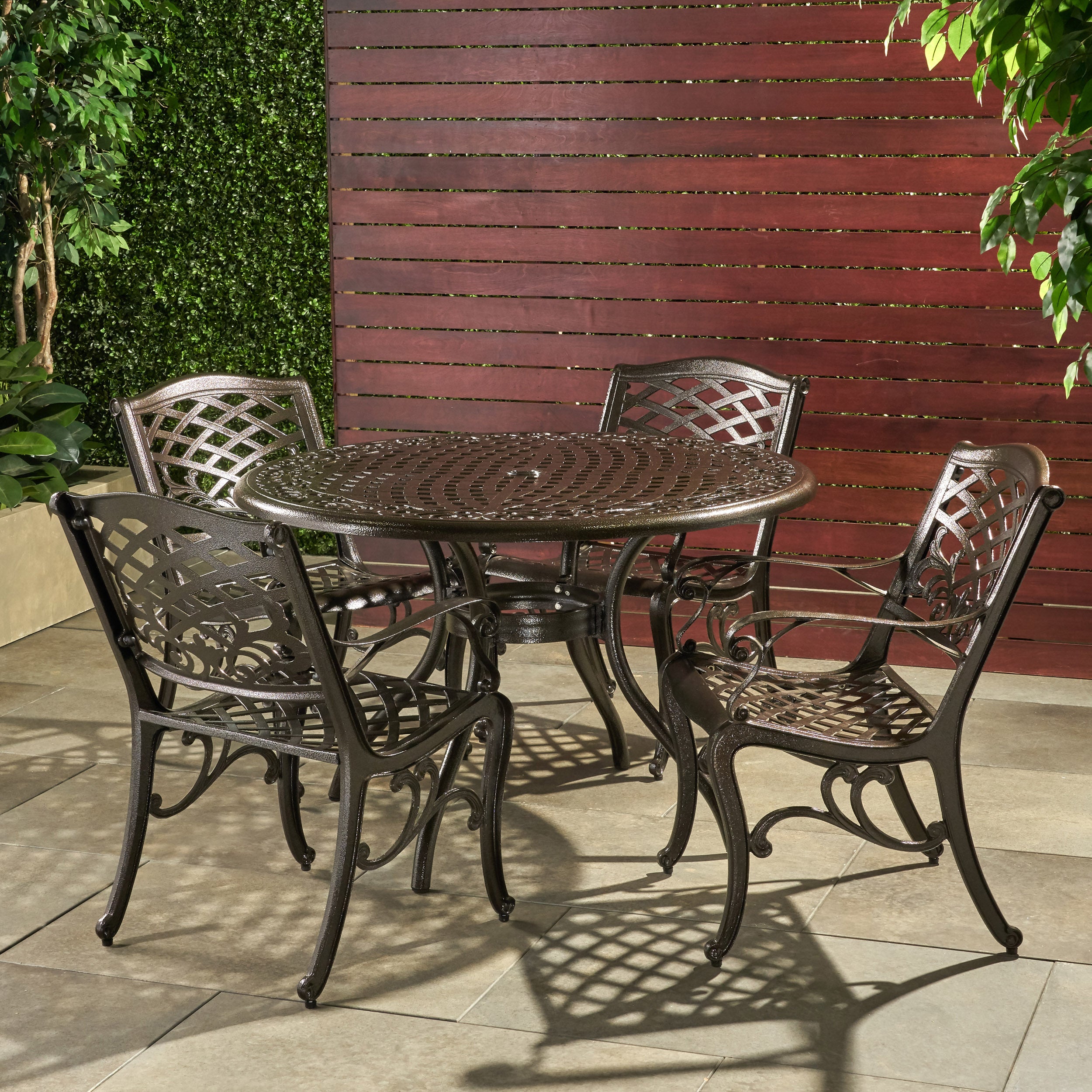 Covington Outdoor 5-Piece Bronze Cast Aluminum Dining Set with Umbrella Hole