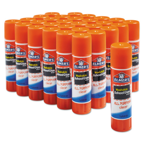 Elmer's Washable School Glue Sticks， 0.24 oz， Applies and Dries Clear， 30/Box (E556)