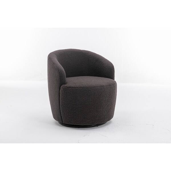 Teddy Fabric 360掳Swivel Chair Accent Armchair Barrel Chair With Black Point Round Swivel Base， Dark Gray