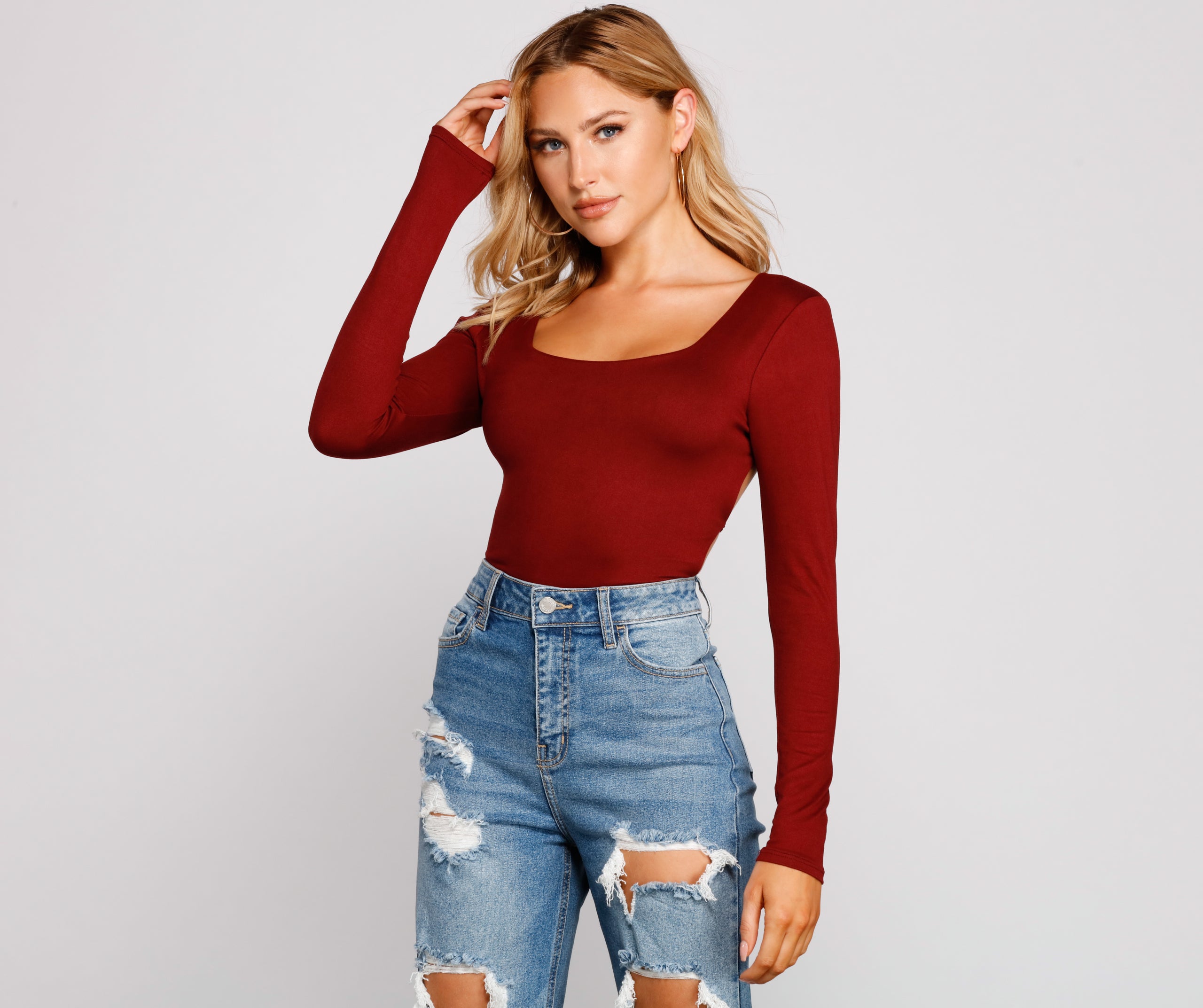 Falling For Basics Open Back Bodysuit